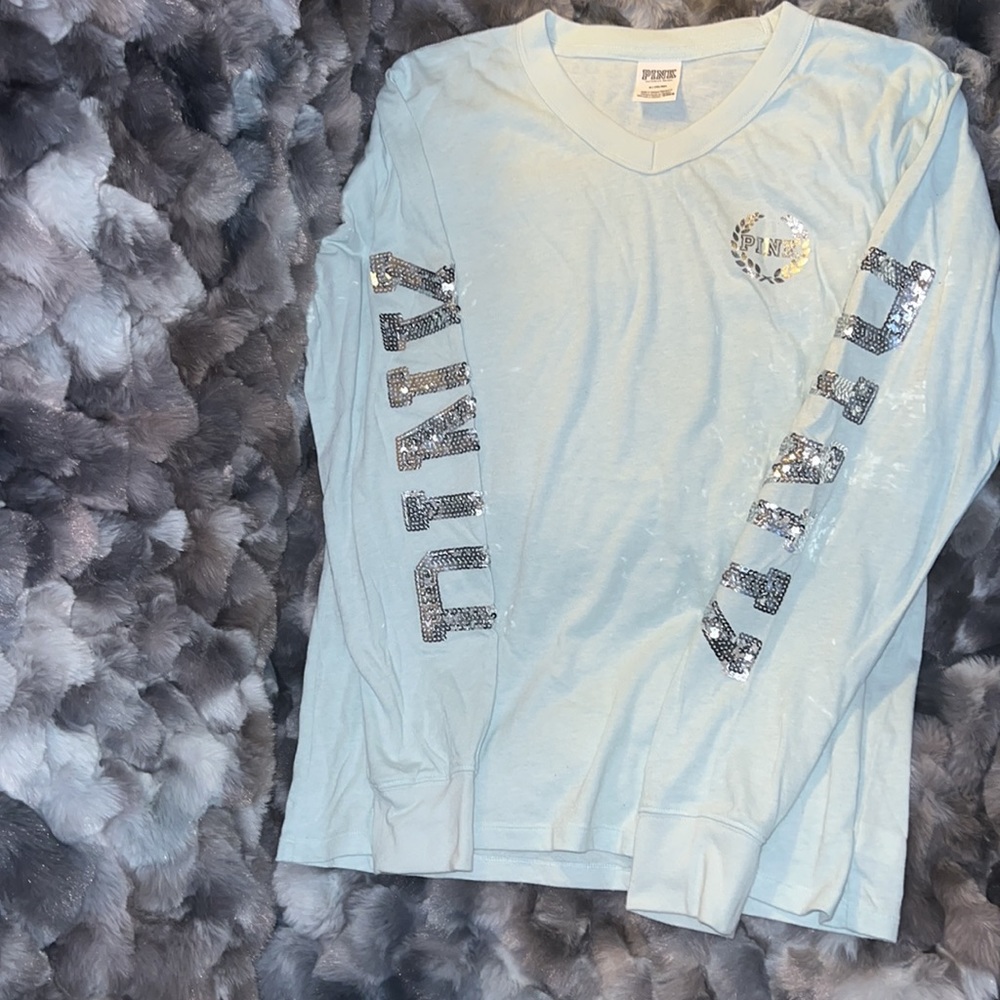 Victoria’s Secret, Bling pastel teal long sleeve shirt, size Medium